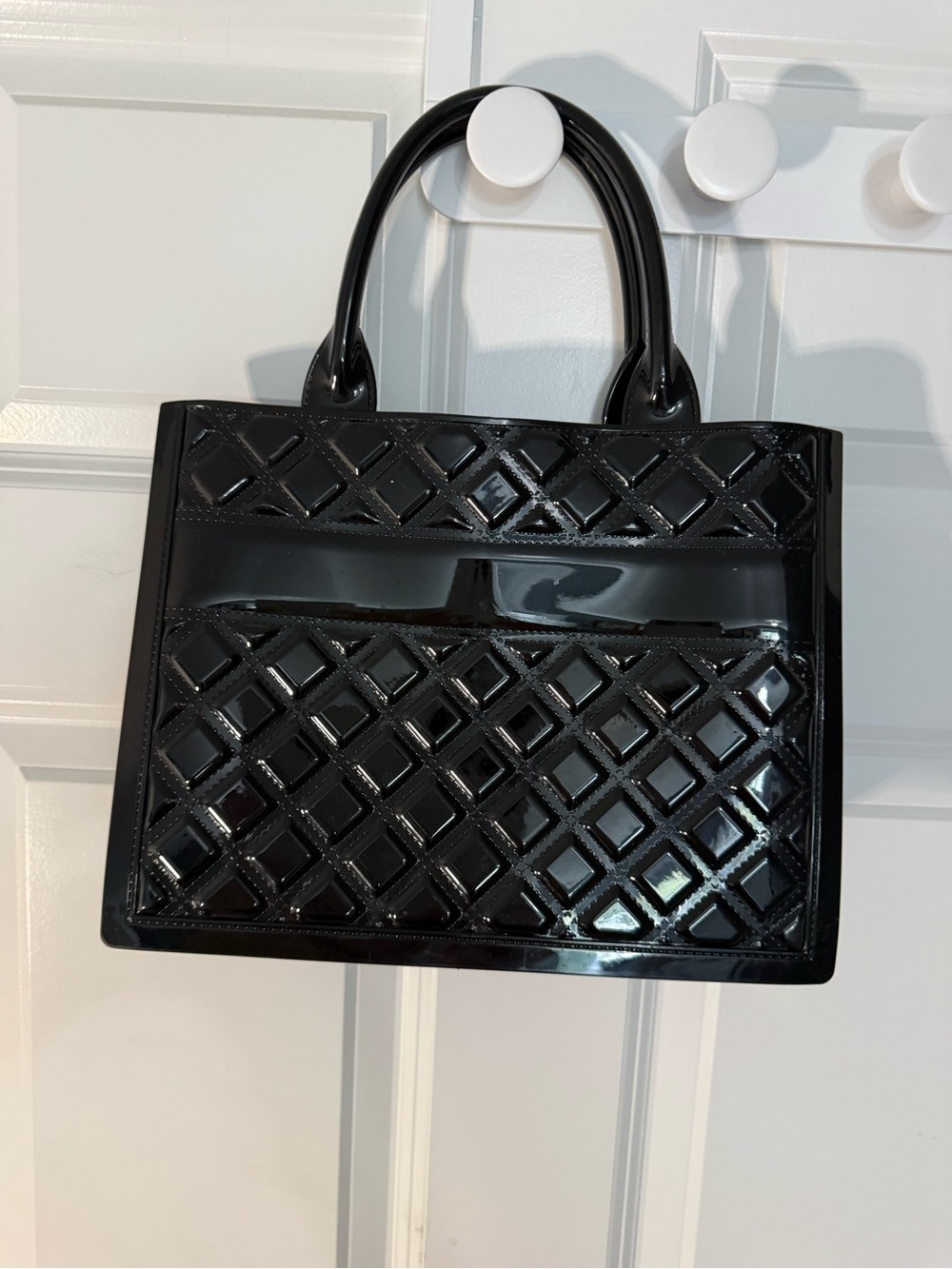 AKIRA Mine Or Yours Black Diamond Quilted Rubber Tote Bag